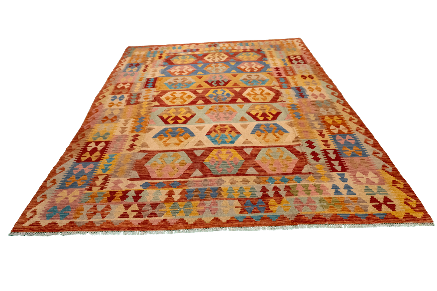W 6.2 - L 8.2 - Kilim Fine/Wool All Over Rectangle - Finest Hand-Made Quality Wool - 61224