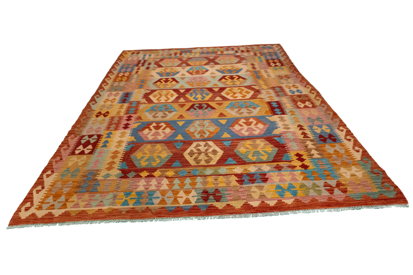 W 6.2 - L 8.2 - Kilim Fine/Wool All Over Rectangle - Finest Hand-Made Quality Wool - 61224