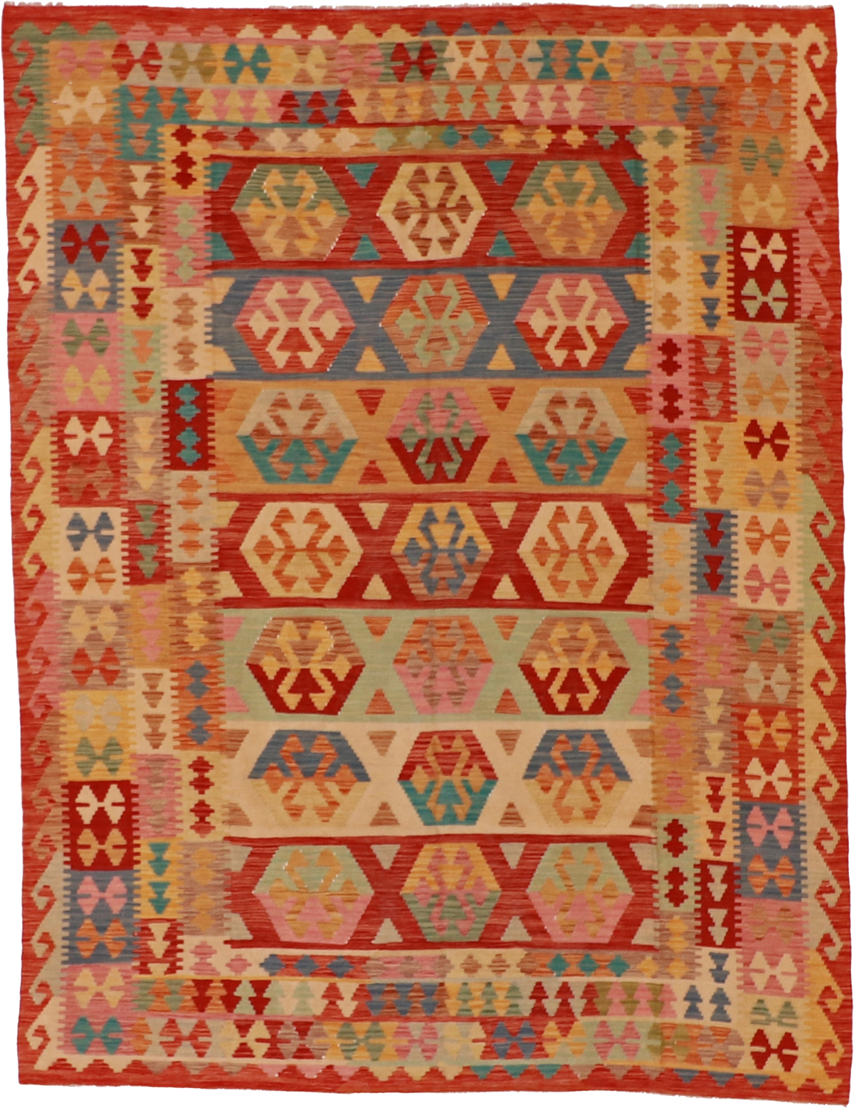 W 6.2 L 8.2 Kilim 100% Wool Hand-Woven All-Over Design - 61224