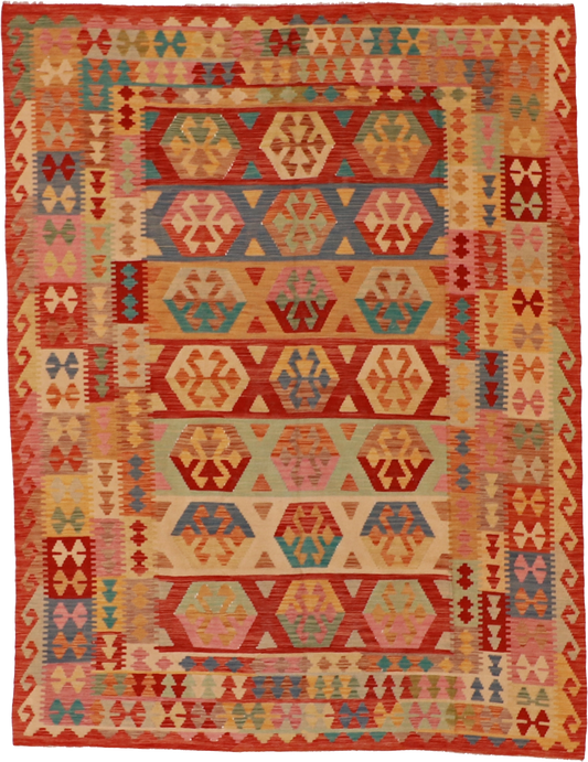 W 6.2 L 8.2 Kilim 100% Wool Hand-Woven All-Over Design - 61224
