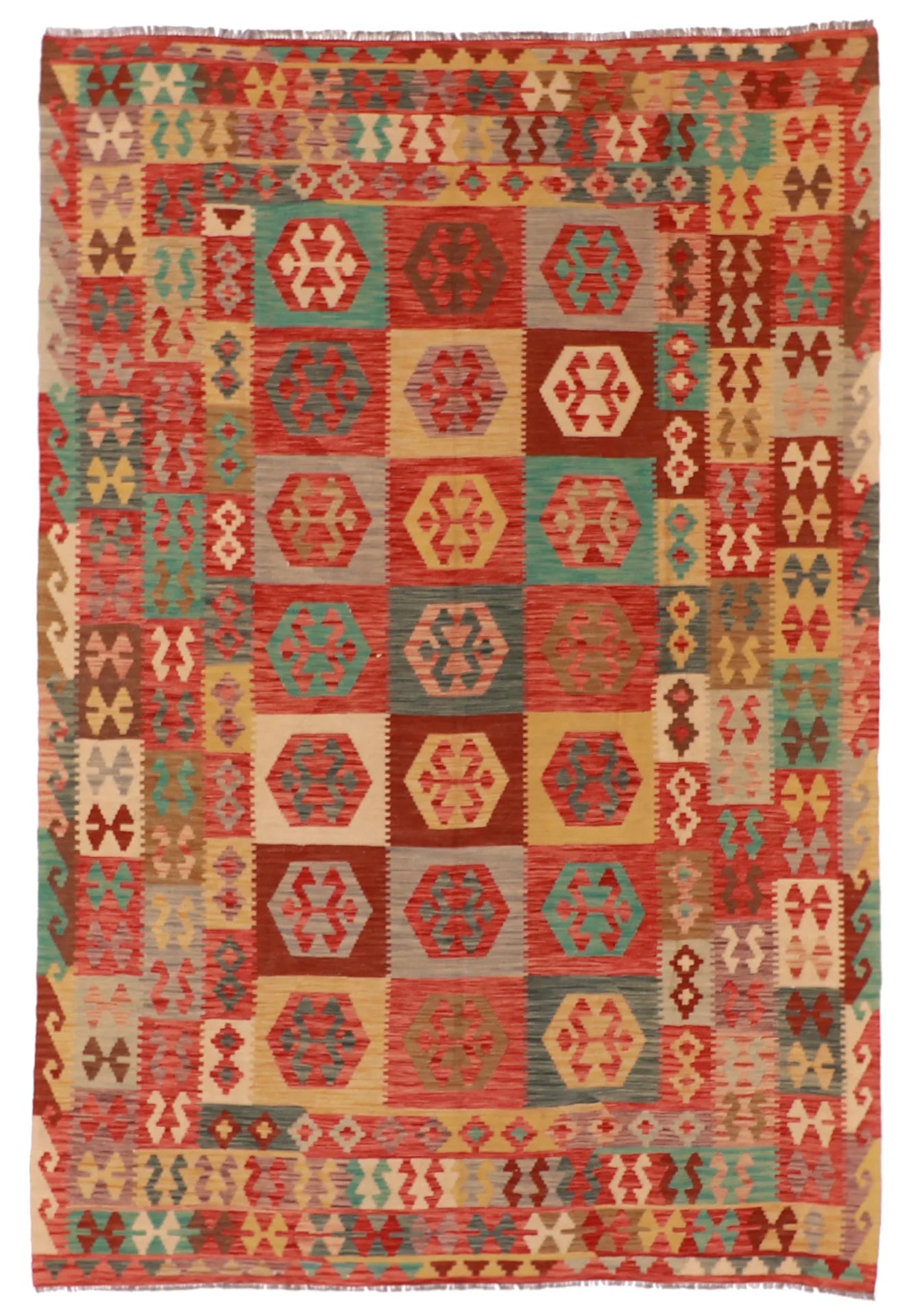 6.6 x 9.7 - Kilim Fine/Wool All Over Rectangle - Finest Hand-Made Quality Wool — 61225