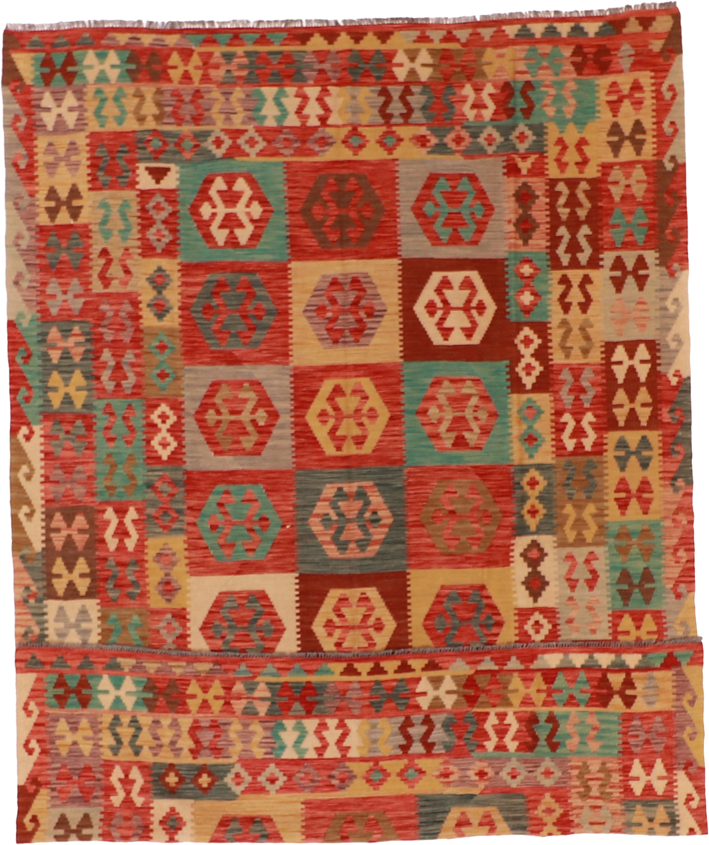 W 6.6 L 9.7 Kilim 100% Wool Hand-Woven All-Over Design - 61225