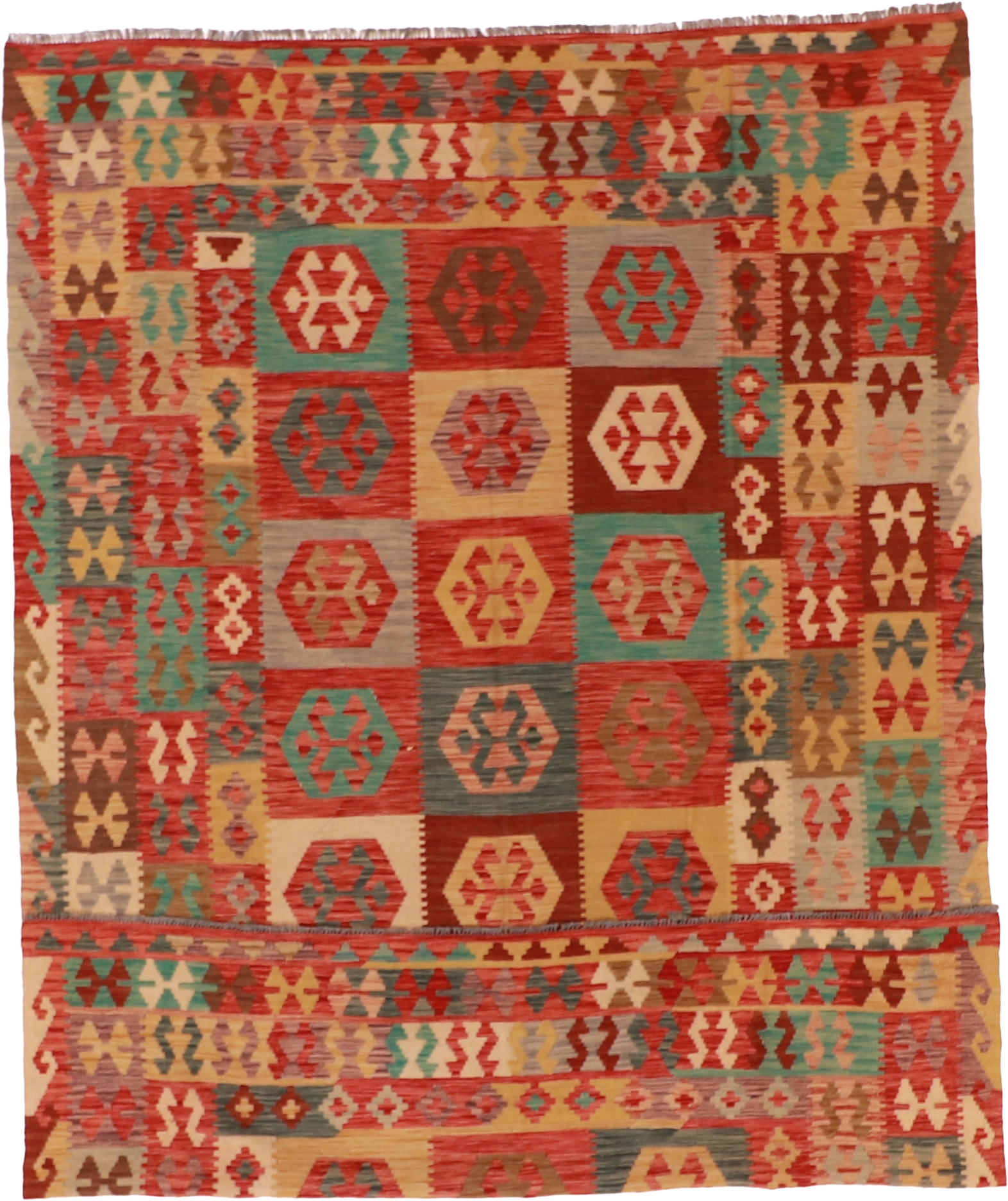 W 6.6 L 9.7 Kilim 100% Wool Hand-Woven All-Over Design - 61225