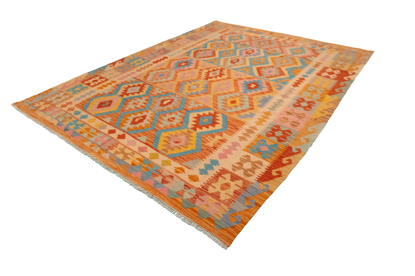 W 6.6 - L 8.6 - Kilim Fine/Wool All Over Rectangle - Finest Hand-Made Quality Wool - 61226