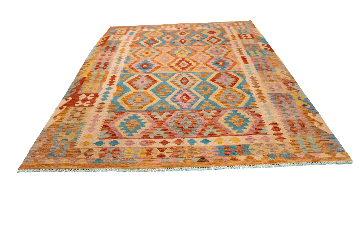 W 6.6 - L 8.6 - Kilim Fine/Wool All Over Rectangle - Finest Hand-Made Quality Wool - 61226