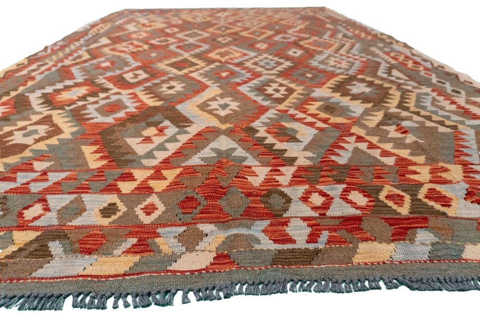 W 6.1 L 9.11 Kilim 100% Wool Hand-Woven All-Over Design - 61227