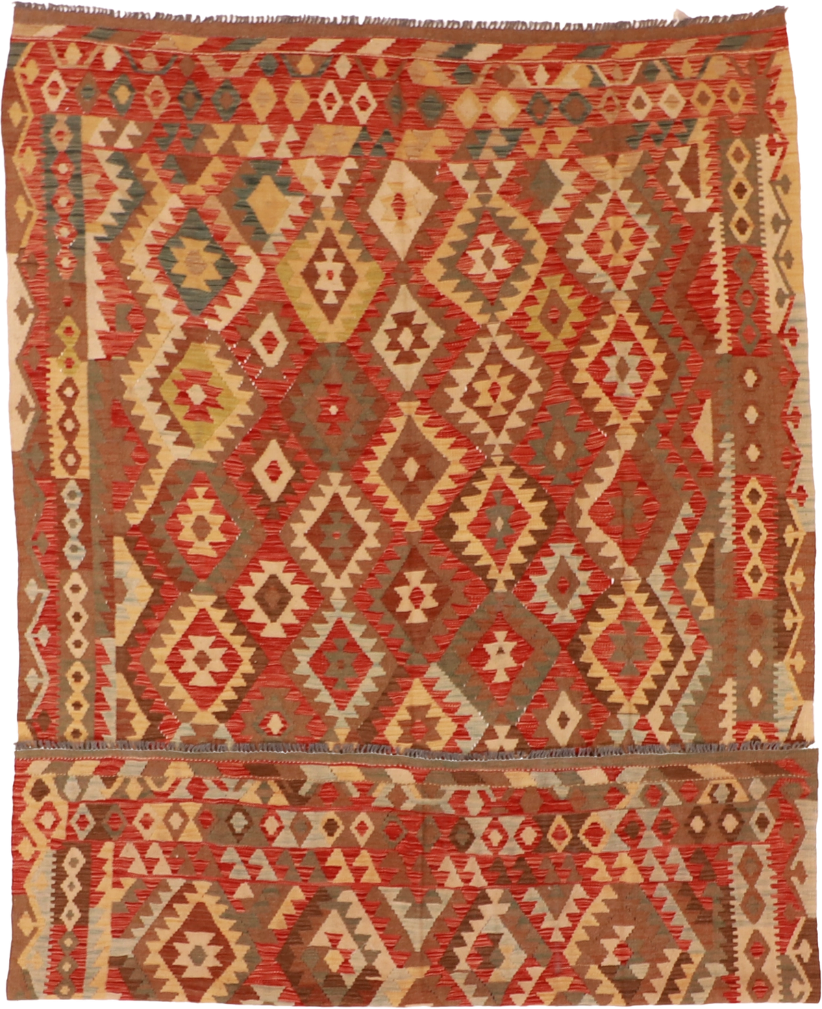 W 6.1 L 9.11 Kilim 100% Wool Hand-Woven Geometric Design - 61227