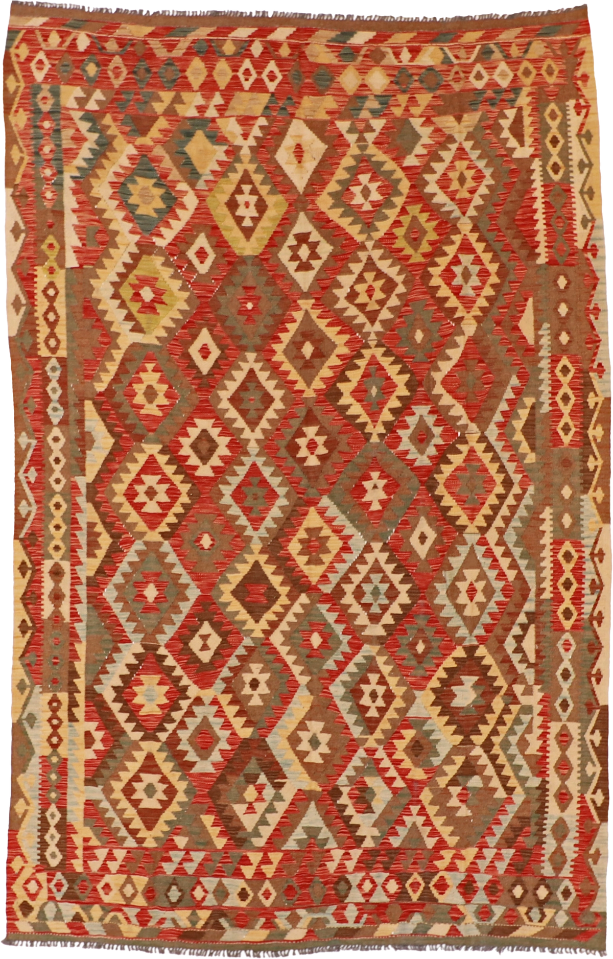 W 6.1 L 9.11 Kilim 100% Wool Hand-Woven Geometric Design - 61227