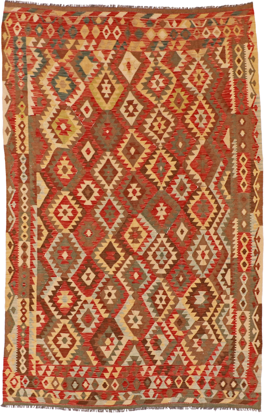 W 6.1 L 9.11 Kilim 100% Wool Hand-Woven Geometric Design - 61227
