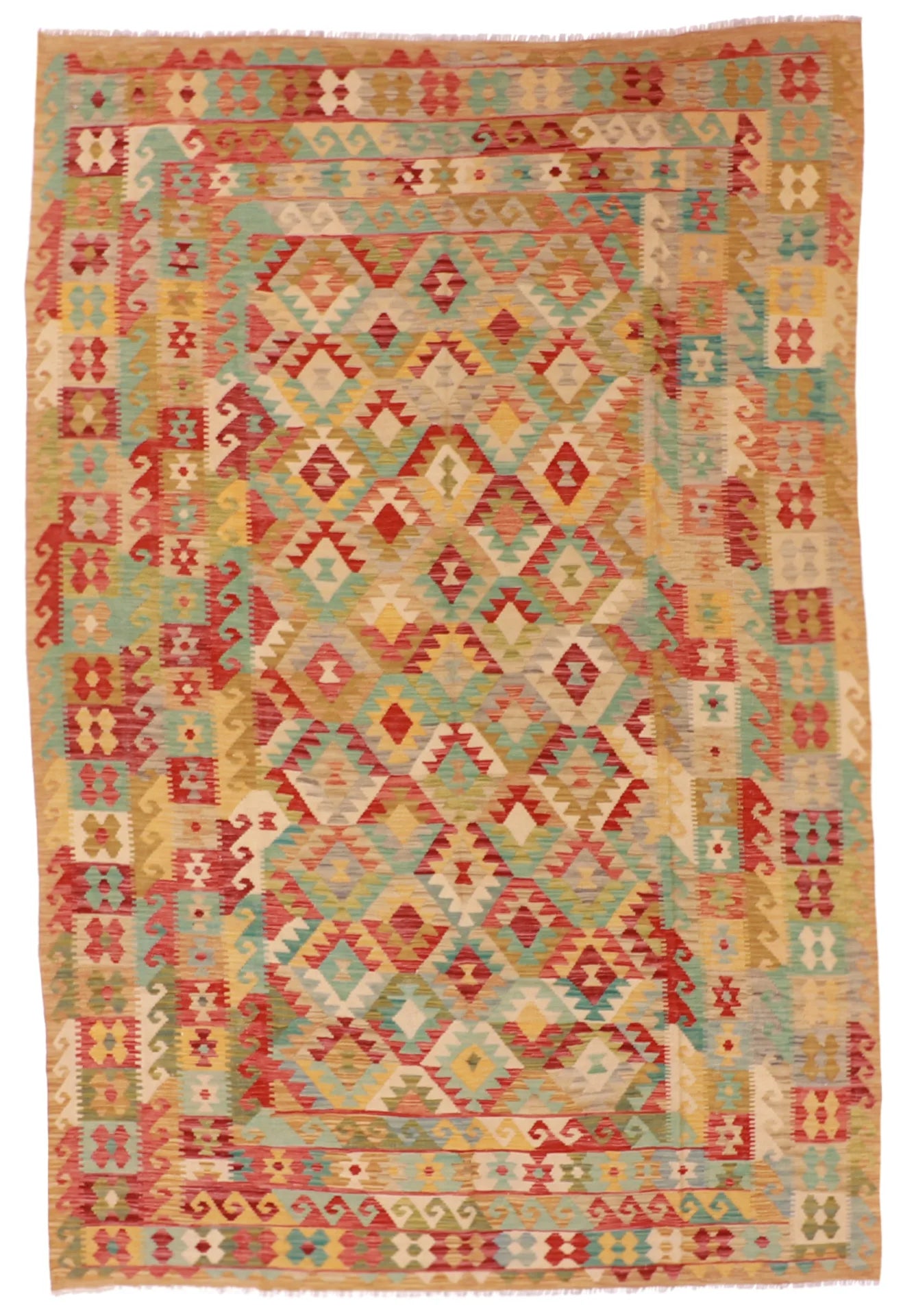 6.7 x 9.10 - Kilim Fine/Wool All Over Rectangle - Finest Hand-Made Quality Wool — 61228