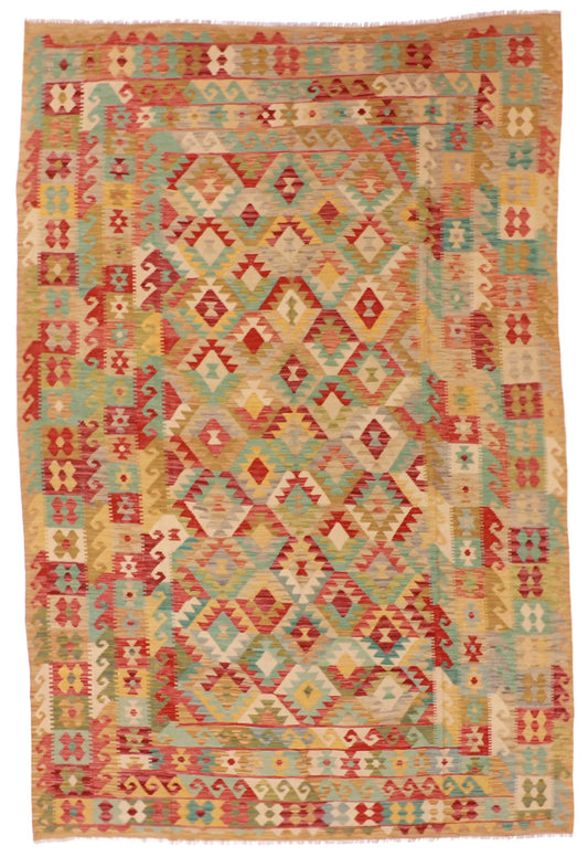 6.7 x 9.10 - Kilim Fine/Wool All Over Rectangle - Finest Hand-Made Quality Wool — 61228