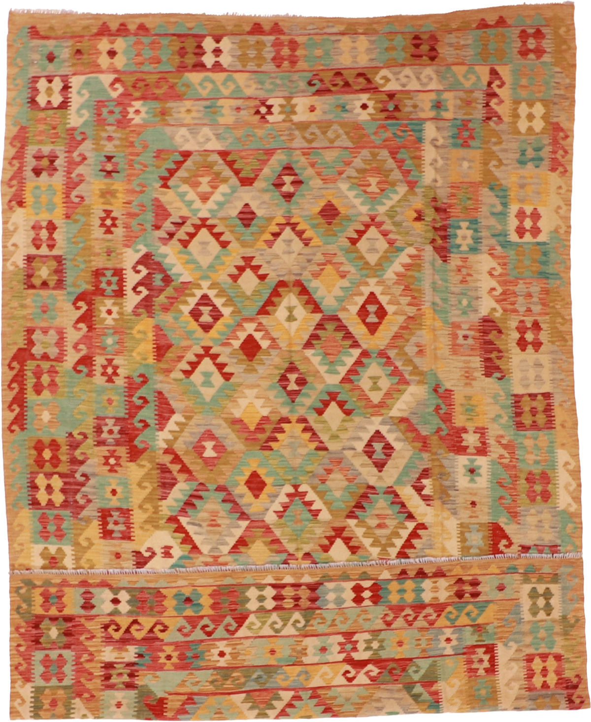 W 6.7 L 9.10 Kilim 100% Wool Hand-Woven Geometric Design - 61228