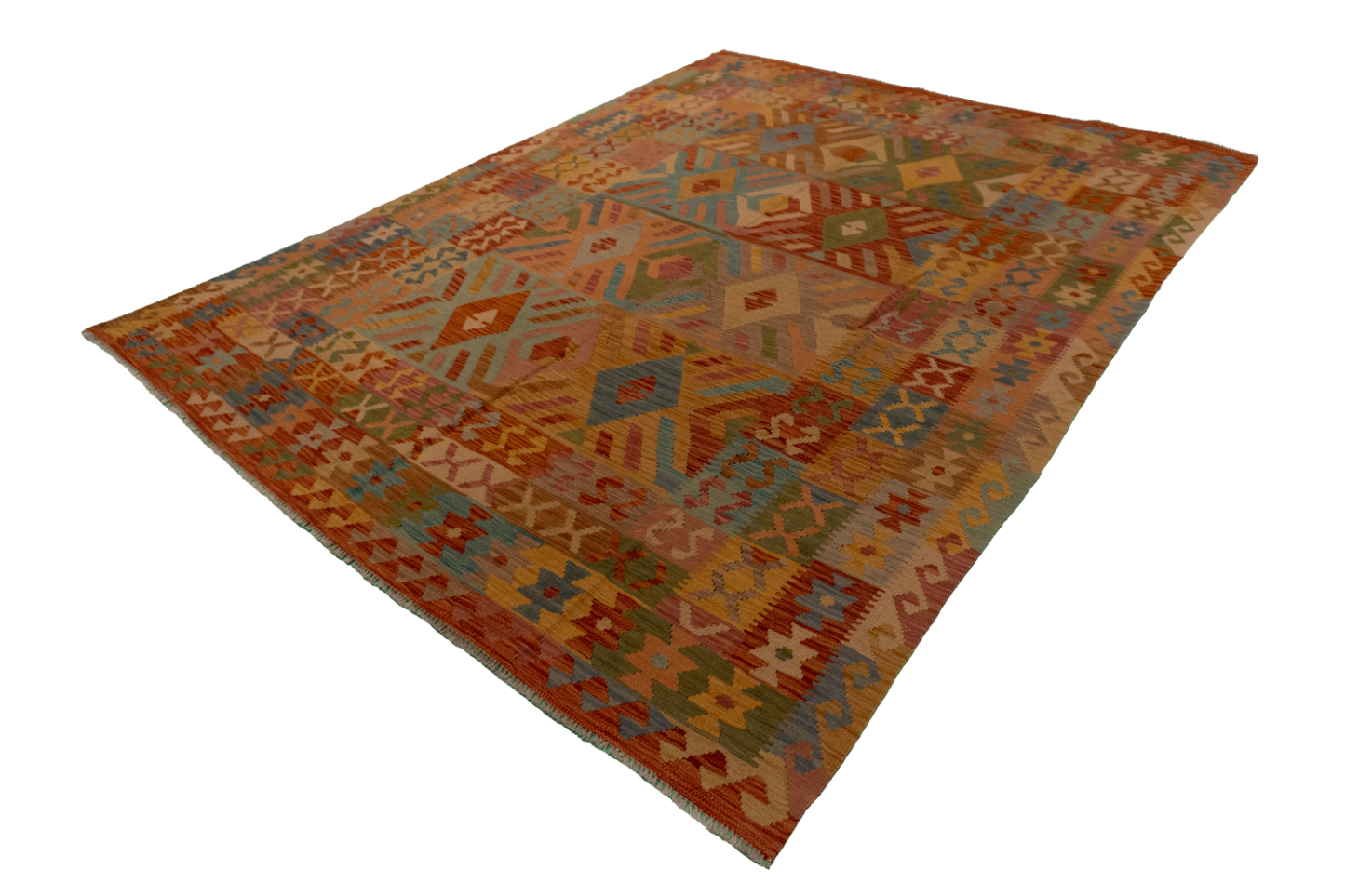 W 6.4 - L 8.6 - Kilim Fine/Wool All Over Rectangle - Finest Hand-Made Quality Wool - 61230
