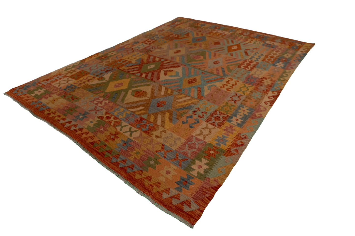 W 6.4 - L 8.6 - Kilim Fine/Wool All Over Rectangle - Finest Hand-Made Quality Wool - 61230