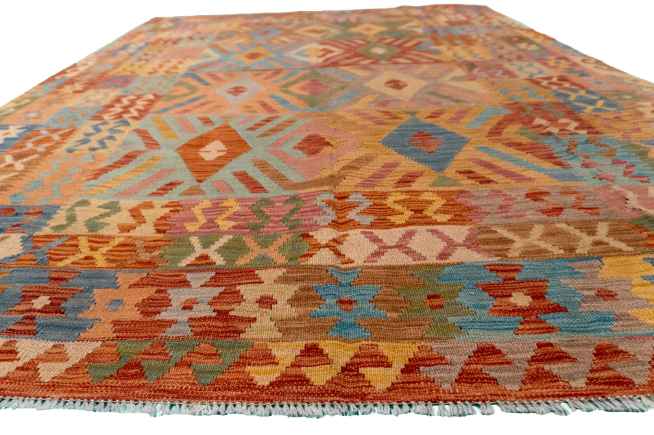 W 6.4 - L 8.6 - Kilim Fine/Wool All Over Rectangle - Finest Hand-Made Quality Wool - 61230