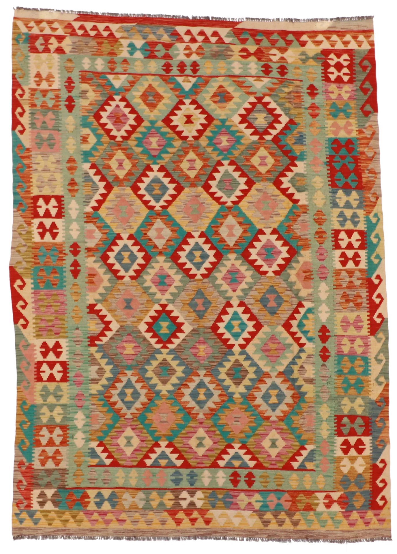 W 5.5 - L 7.7 - Kilim Fine/Wool All Over Rectangle - Finest Hand-Made Quality Wool - 61233