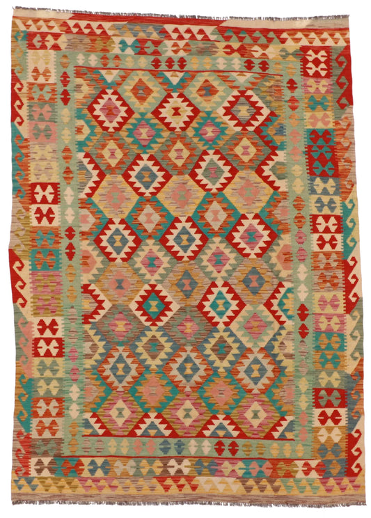5.5 x 7.7 - Kilim Fine/Wool All Over Rectangle - Finest Hand-Made Quality Wool - 61233