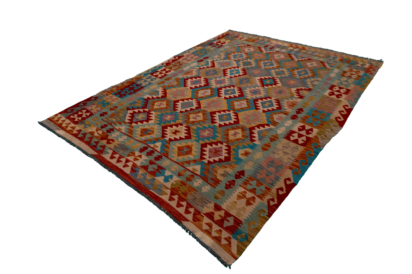 W 5.5 - L 7.7 - Kilim Fine/Wool All Over Rectangle - Finest Hand-Made Quality Wool - 61233