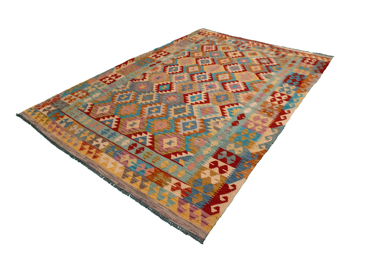 W 5.5 - L 7.7 - Kilim Fine/Wool All Over Rectangle - Finest Hand-Made Quality Wool - 61233