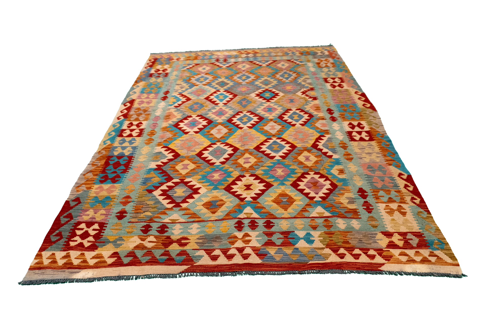 W 5.5 - L 7.7 - Kilim Fine/Wool All Over Rectangle - Finest Hand-Made Quality Wool - 61233