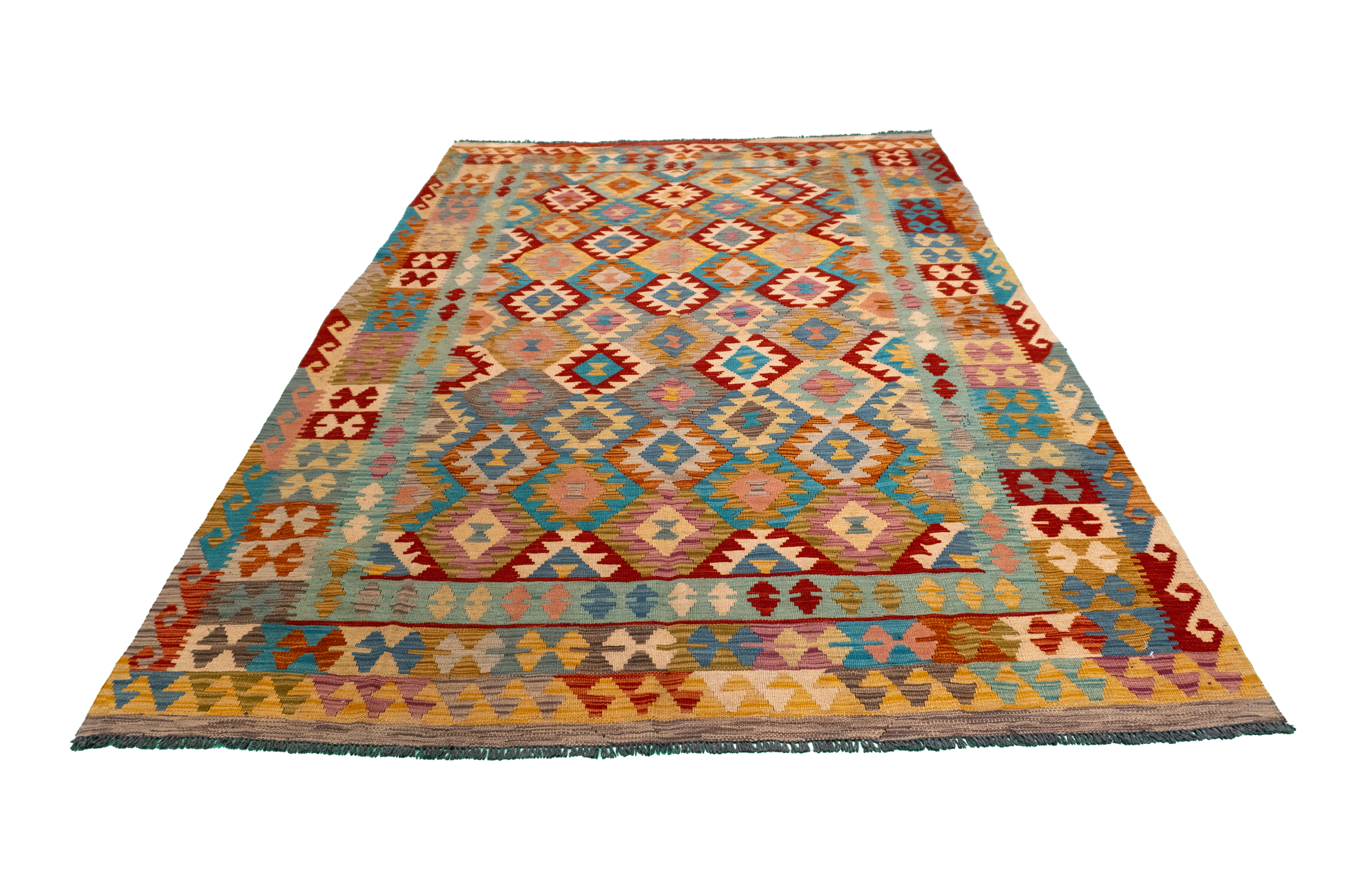 W 5.5 - L 7.7 - Kilim Fine/Wool All Over Rectangle - Finest Hand-Made Quality Wool - 61233