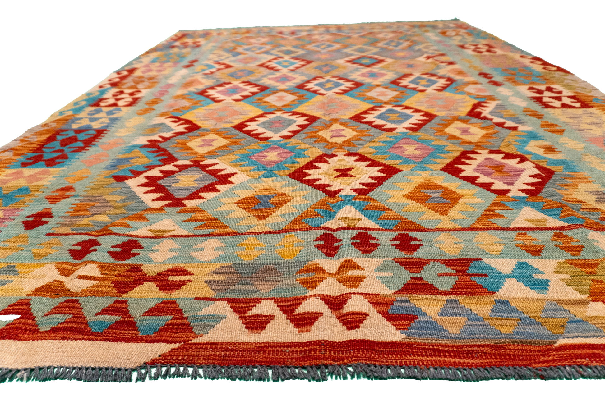 W 5.5 - L 7.7 - Kilim Fine/Wool All Over Rectangle - Finest Hand-Made Quality Wool - 61233