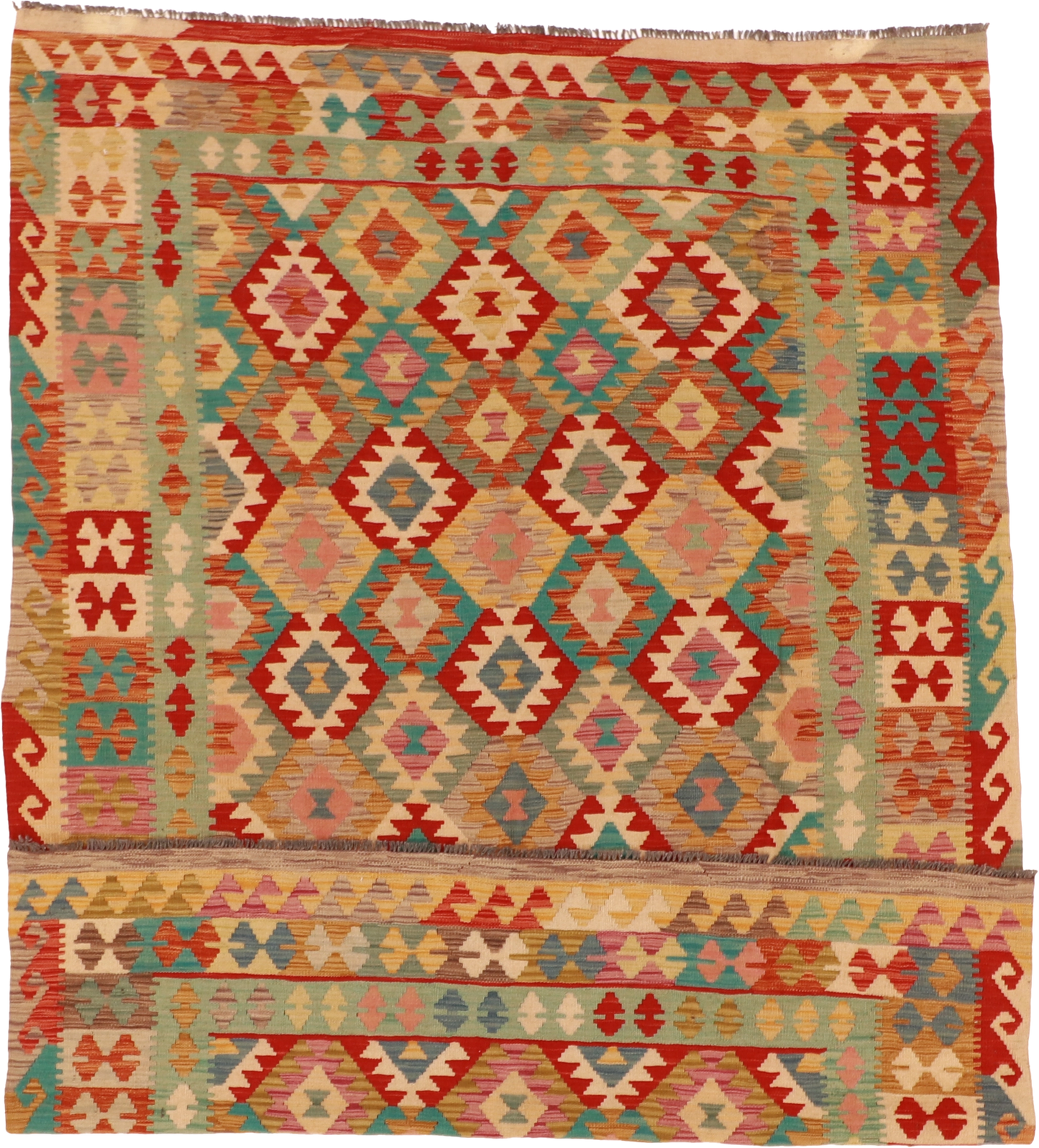 W 5.5 - L 7.7 - Kilim Fine/Wool All Over Rectangle - Finest Hand-Made Quality Wool - 61233