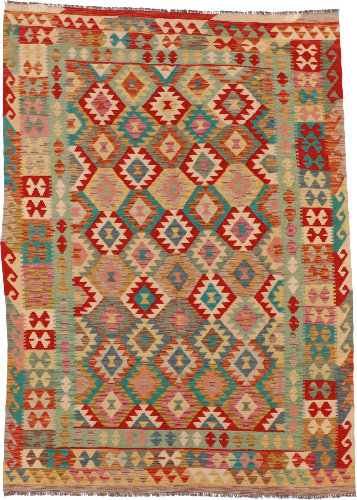 W 5.5 L 7.7 Kilim 100% Wool Hand-Woven All-Over Design - 61223