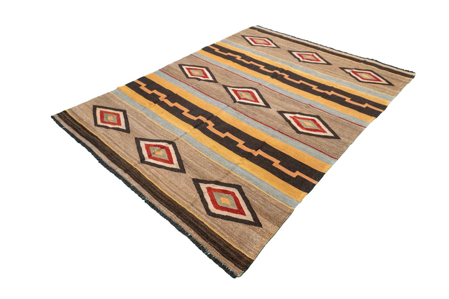 W 4.11 L 6.6 Kilim 100% Wool Hand-Woven All-Over Design - 61238