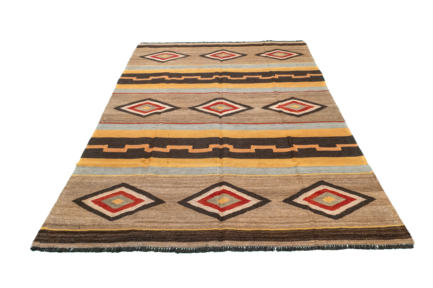 W 4.11 L 6.6 Kilim 100% Wool Hand-Woven All-Over Design - 61238