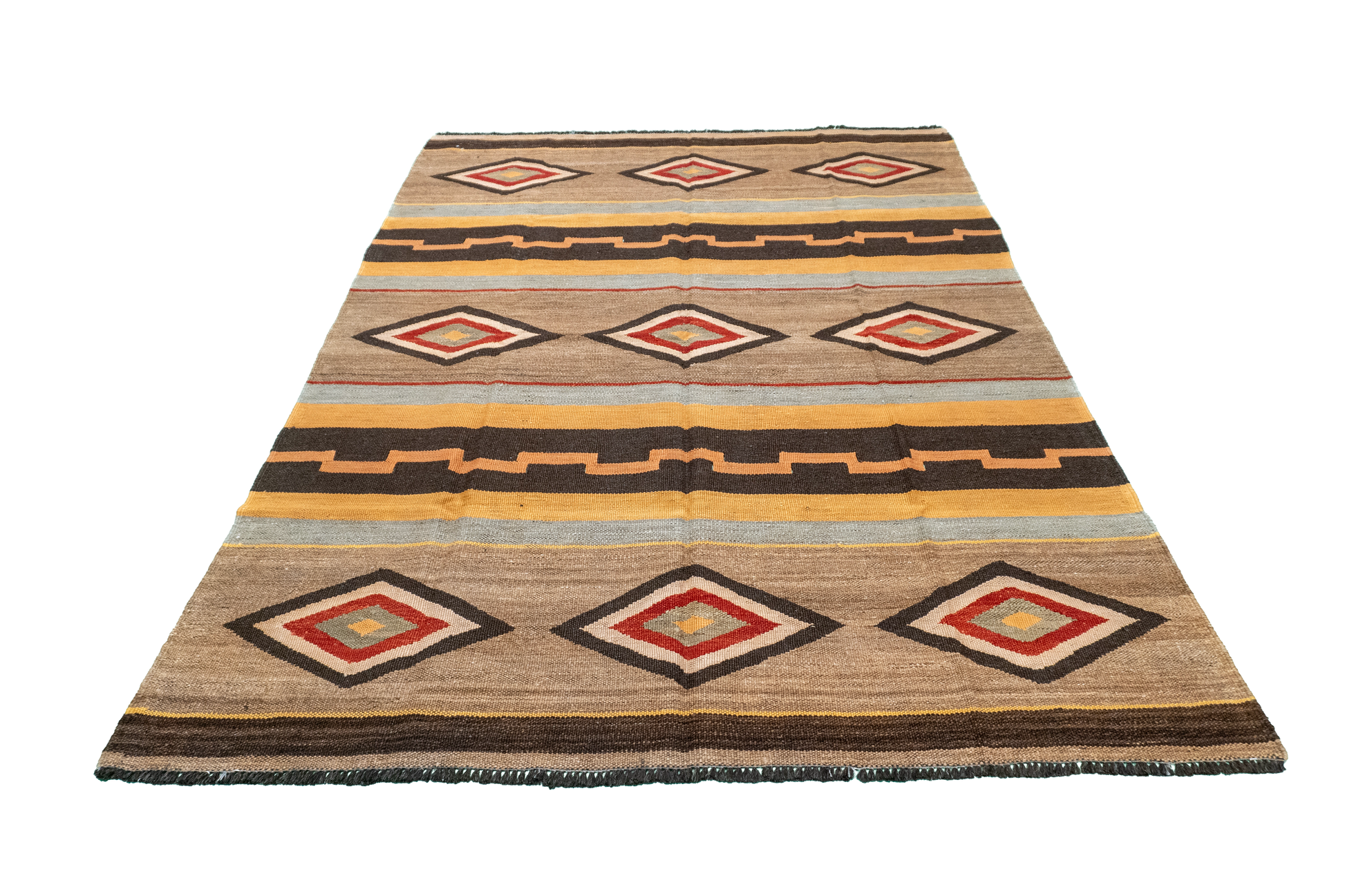 W 4.11 L 6.6 Kilim 100% Wool Hand-Woven All-Over Design - 61238