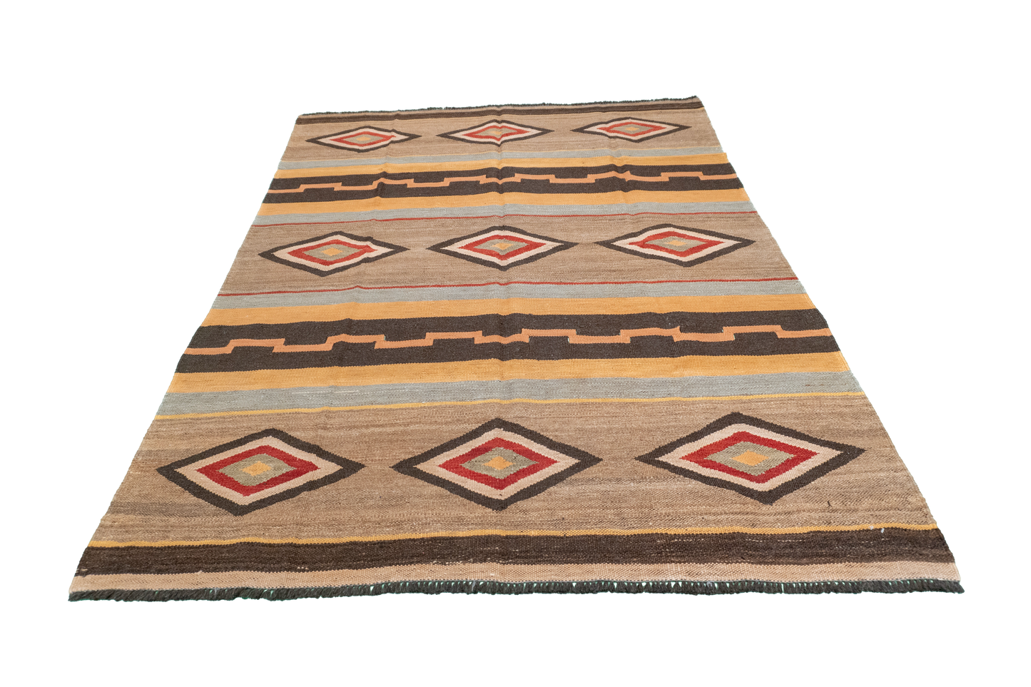 W 4.11 L 6.6 Kilim 100% Wool Hand-Woven All-Over Design - 61238