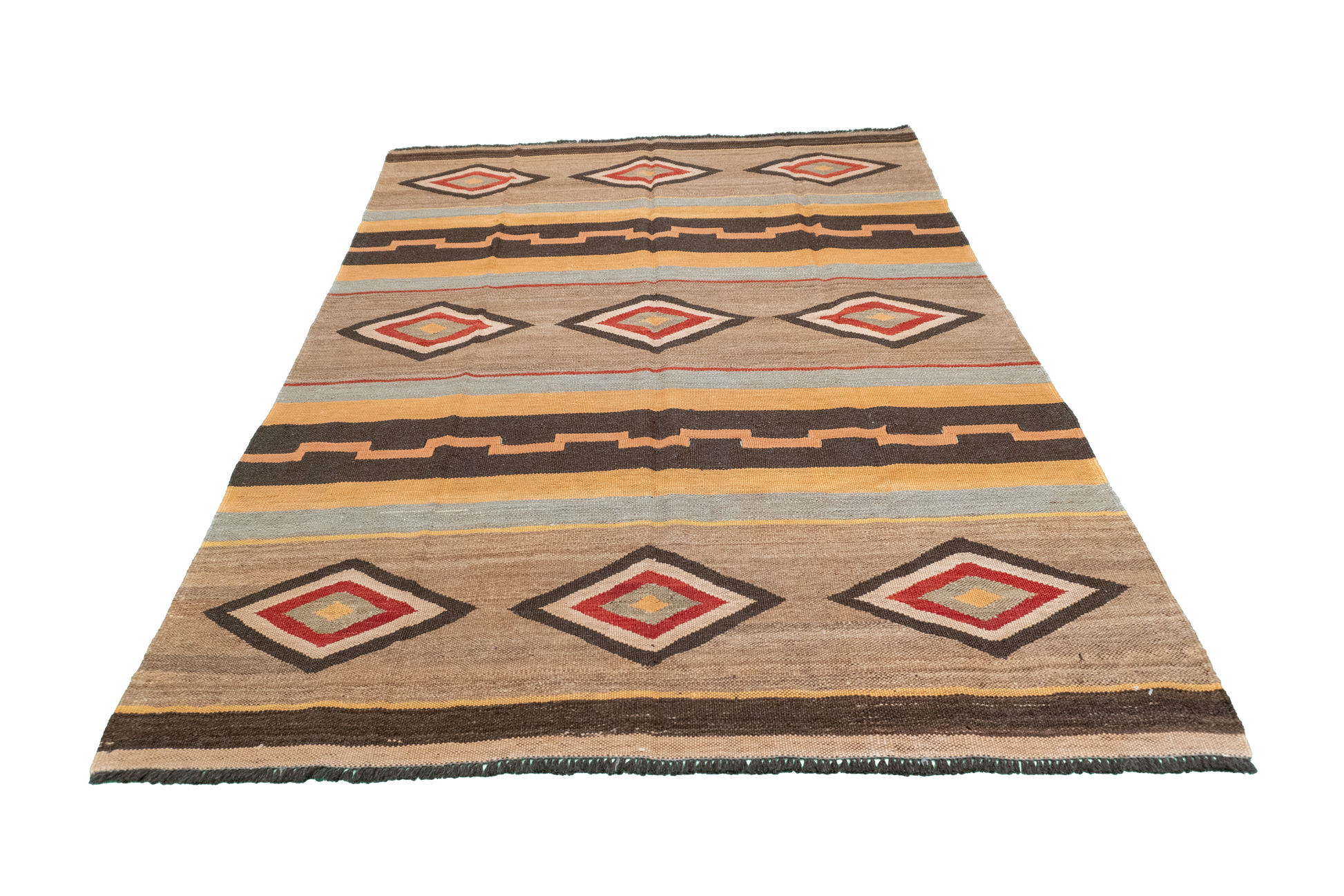 W 4.11 L 6.6 Kilim 100% Wool Hand-Woven All-Over Design - 61238