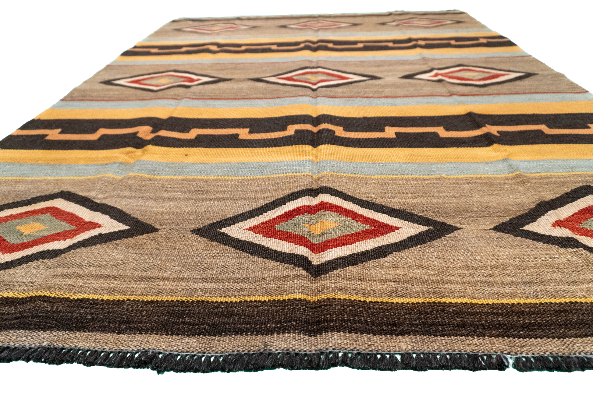 W 4.11 L 6.6 Kilim 100% Wool Hand-Woven All-Over Design - 61238