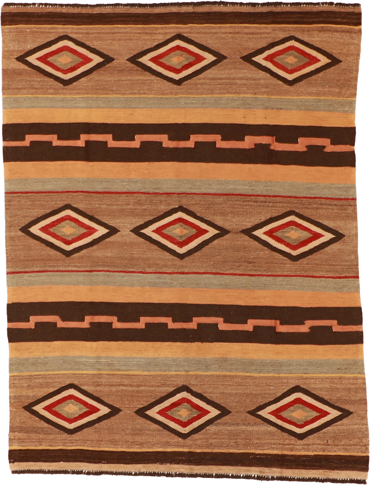 W 4.11 L 6.6 Kilim 100% Wool Hand-Woven All-Over Design - 61238
