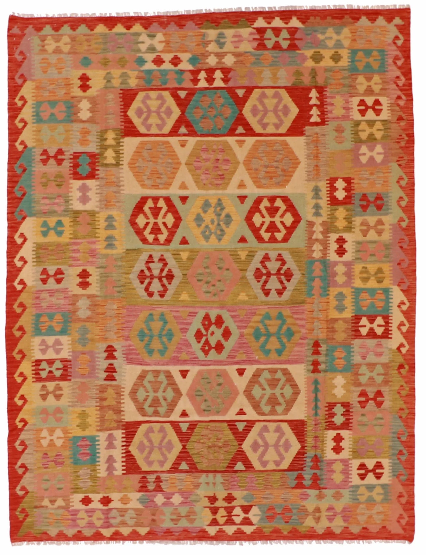 6.5 x 8.3 - Kilim Fine/Wool All Over Rectangle - Finest Hand-Made Quality Wool — 61239