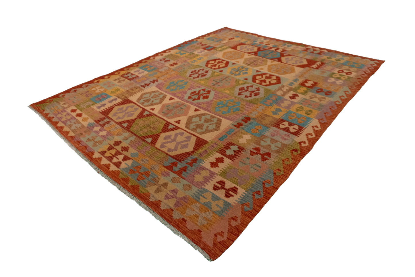 W 6.5 - L 8.3 - Kilim Fine/Wool All Over Rectangle - Finest Hand-Made Quality Wool - 61239