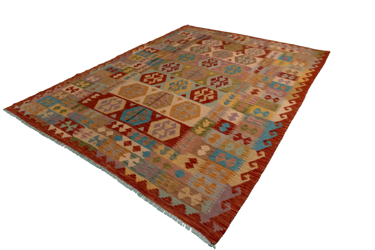 W 6.5 - L 8.3 - Kilim Fine/Wool All Over Rectangle - Finest Hand-Made Quality Wool - 61239