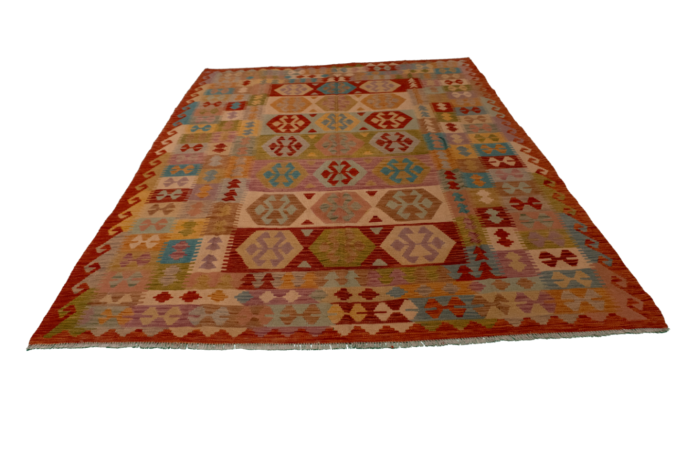 W 6.5 - L 8.3 - Kilim Fine/Wool All Over Rectangle - Finest Hand-Made Quality Wool - 61239