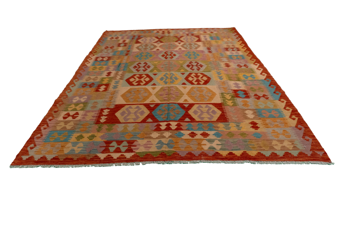 W 6.5 - L 8.3 - Kilim Fine/Wool All Over Rectangle - Finest Hand-Made Quality Wool - 61239