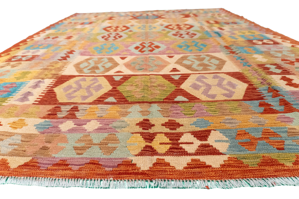 W 6.5 - L 8.3 - Kilim Fine/Wool All Over Rectangle - Finest Hand-Made Quality Wool - 61239