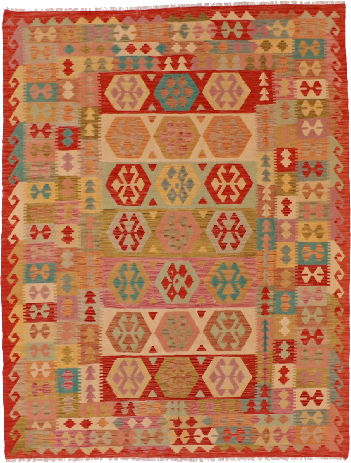 W 6.5 L 8.3 Kilim 100% Wool Hand-Woven Geometric Design - 61239