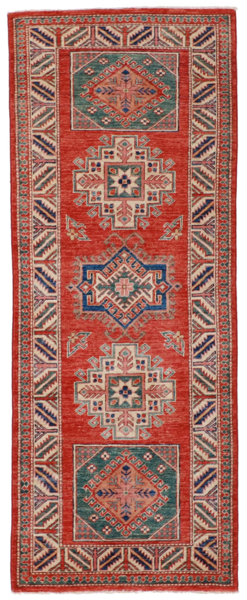 W 2.7 L 6.8 Kazak Runner 100% Wool Handmade Geometric Design - 61243