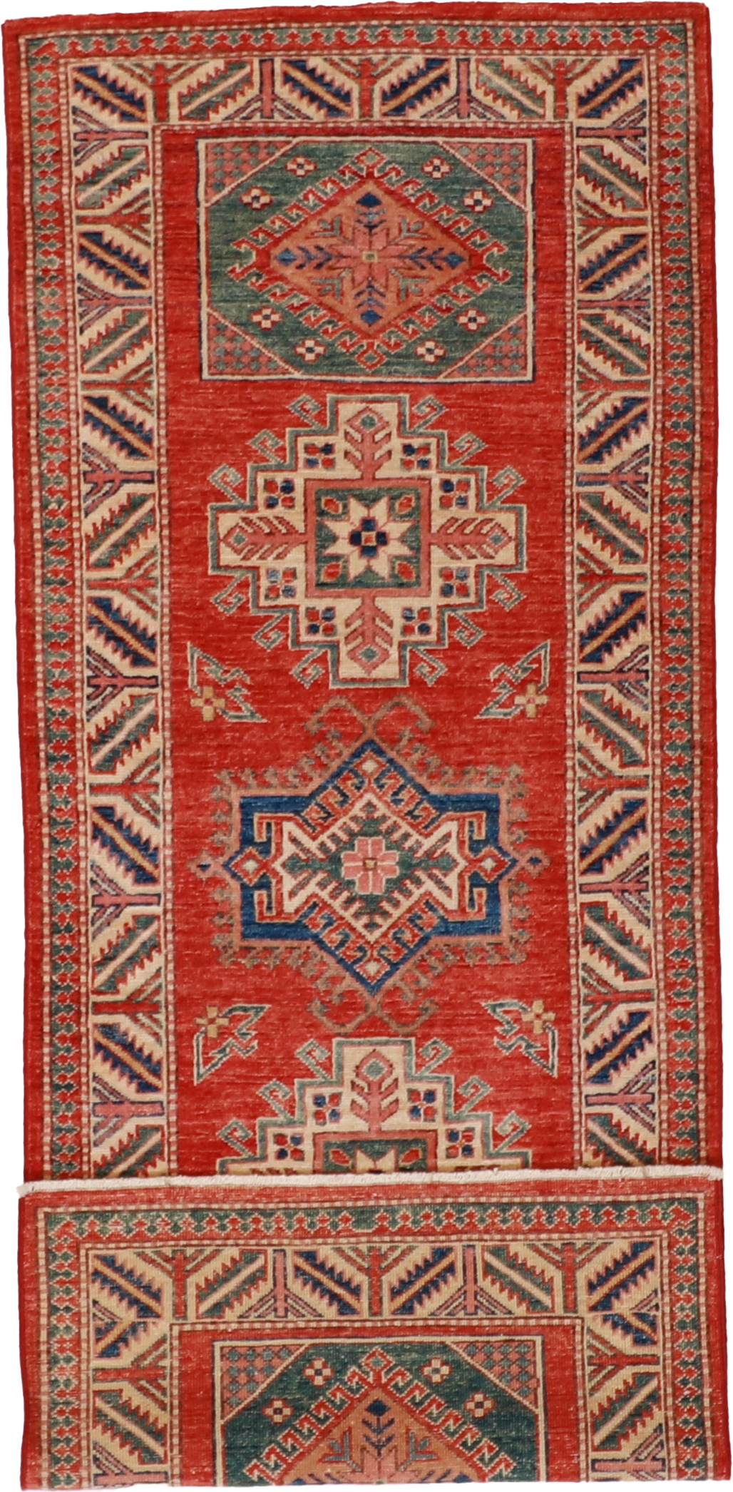 W 2.7 L 6.8 Kazak Runner 100% Wool Hand-Woven Geometric Design - 61243