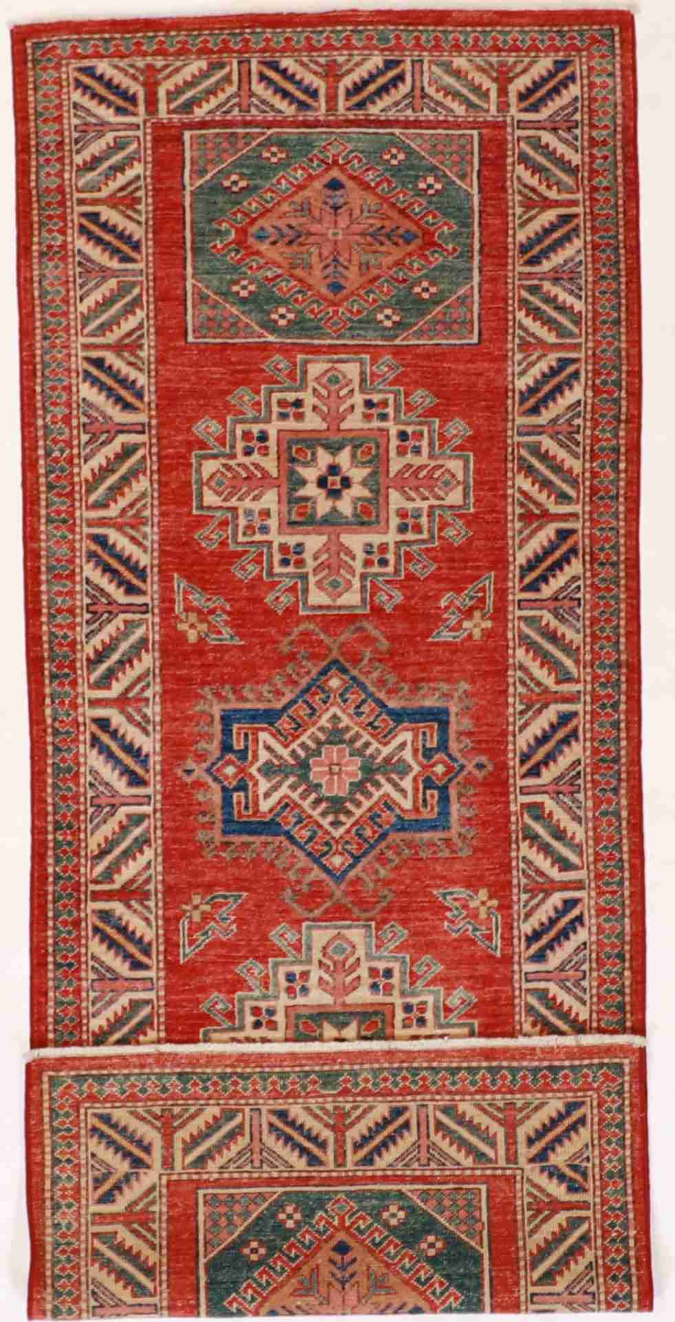 W 2.7 L 6.8 Kazak Runner 100% Wool Handmade Geometric Design - 61243