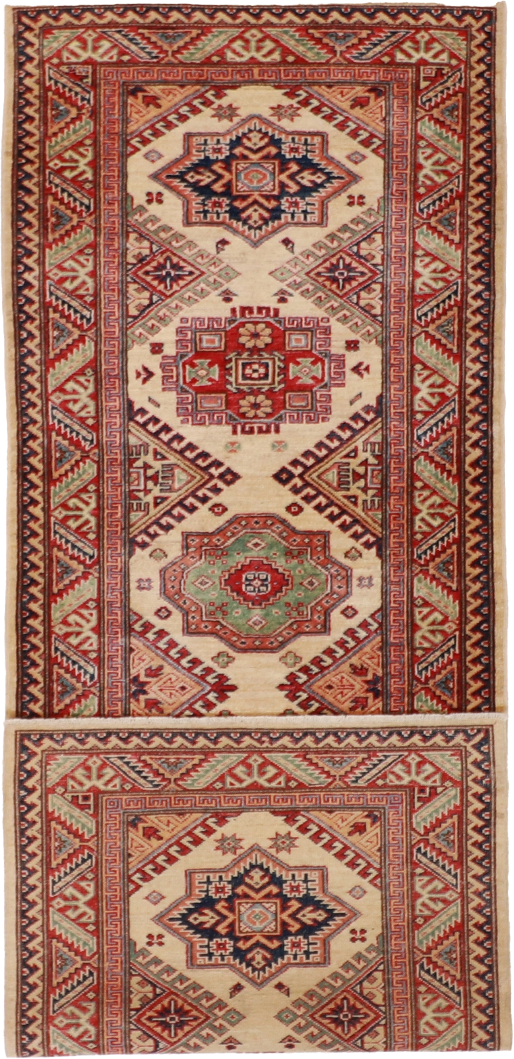 W 2.7 L 7.3 Karajeh Runner 100% Wool Hand-Woven Geometric Design - 61244