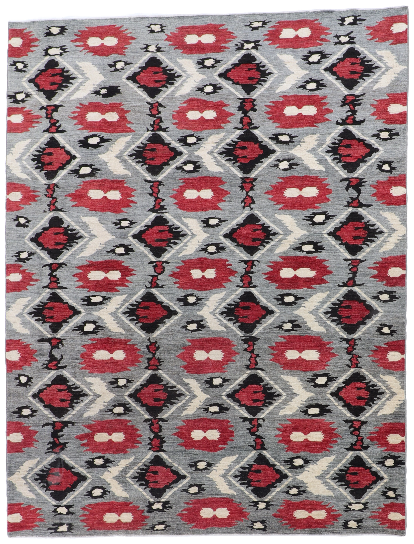 W 9.4 L 12 Mountain Modern 100% Wool Hand-Woven All-Over Design - 61249