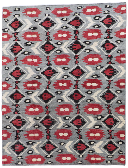 W 9.4 L 12 Mountain Modern 100% Wool Hand-Woven All-Over Design - 61249