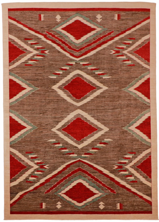 W 8.6 - L 12 - Mountain Modern Wool Western Rectangle - Hand Woven Rug - 61250