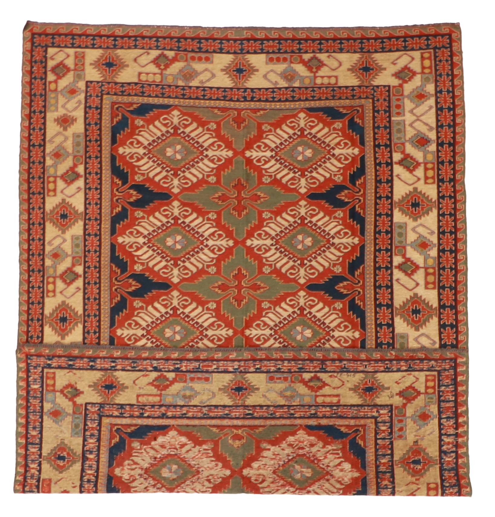 W 6.4 L 8.8 Kilim 100% Wool Hand-Woven Geometric Design - 61305